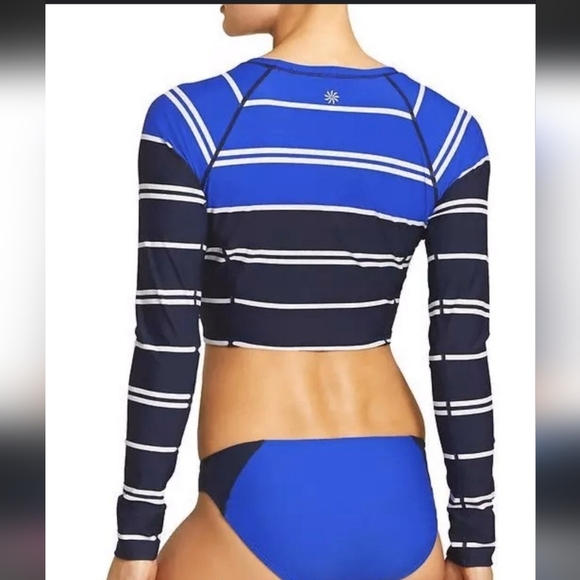 NWOT ATHLETA Blue,Black &White Striped Crop Top Rashguard UPF 50+Sz M TOP ONLY - Picture 13 of 13